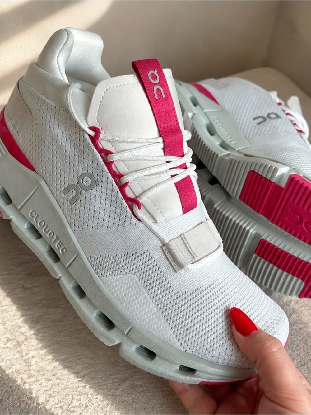 On Running CloudTec Women's White and Pink Running Sneakers